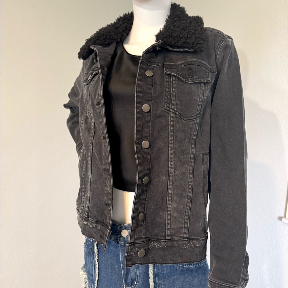 Kut from the Kloth Black Sherpa Collar Denim Jacket